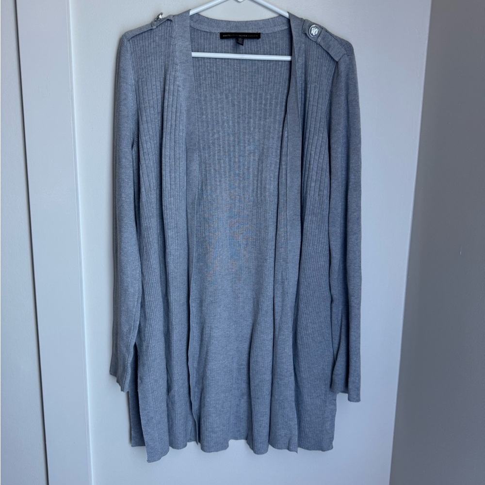 White House black market gray open front Women's long cardigan Sweater